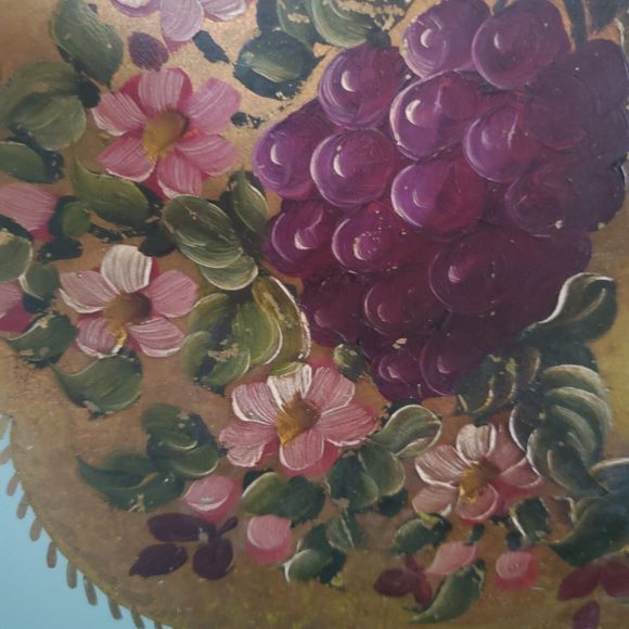 60s Toleware Hand Painted Metal Oval Tray 16.5" x 13.5" Bar Kitchen Serving Vtg - Picture 2 of 10